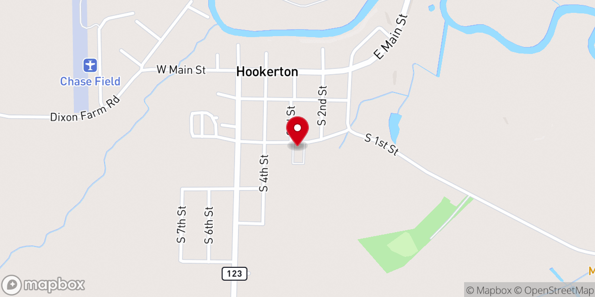 Map showing location of Hookerton Church
