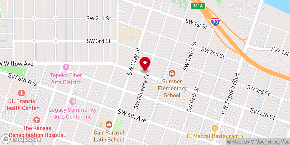 Map showing location of West Side Baptist Church of Topeka