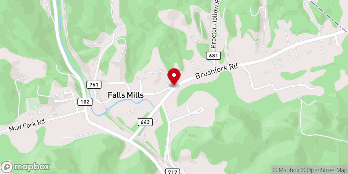 Map showing location of Falls Mills