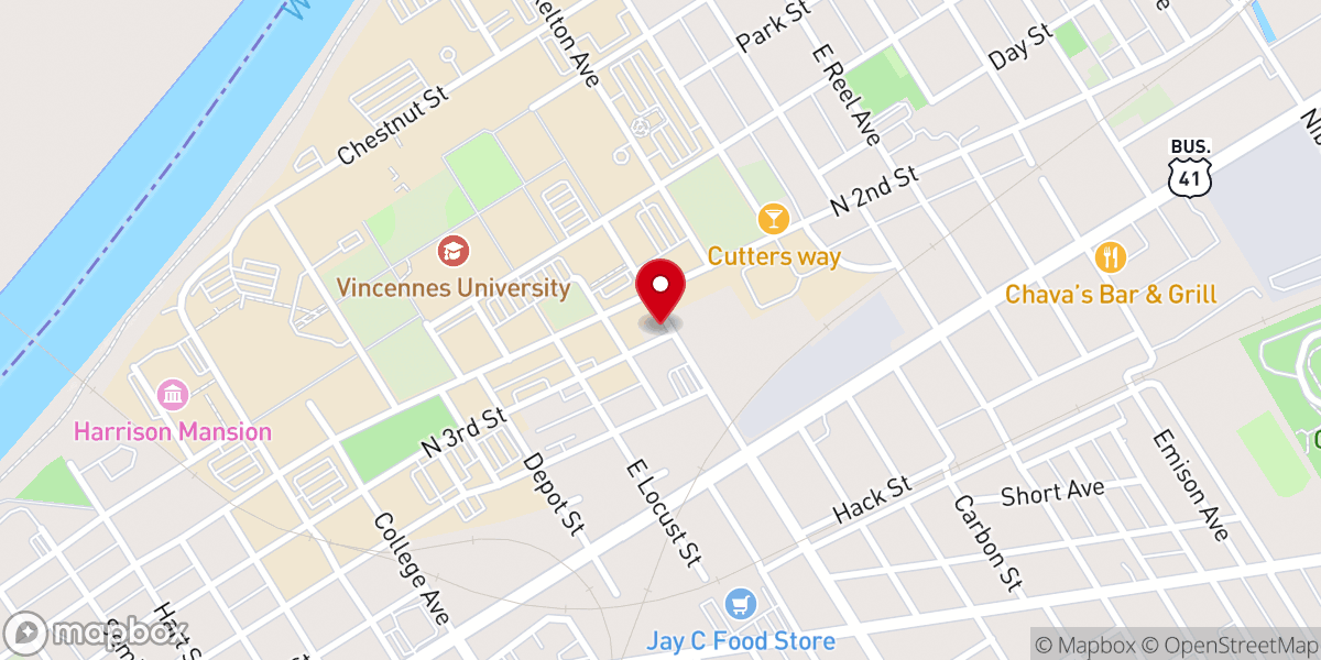 Map showing location of Vincennes Church of Christ