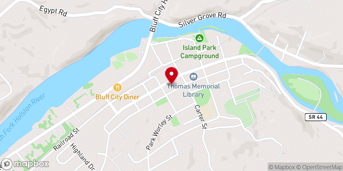 Map showing location of Bluff City Baptist Church