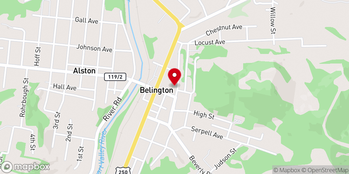 Map showing location of Belington Church of Christ