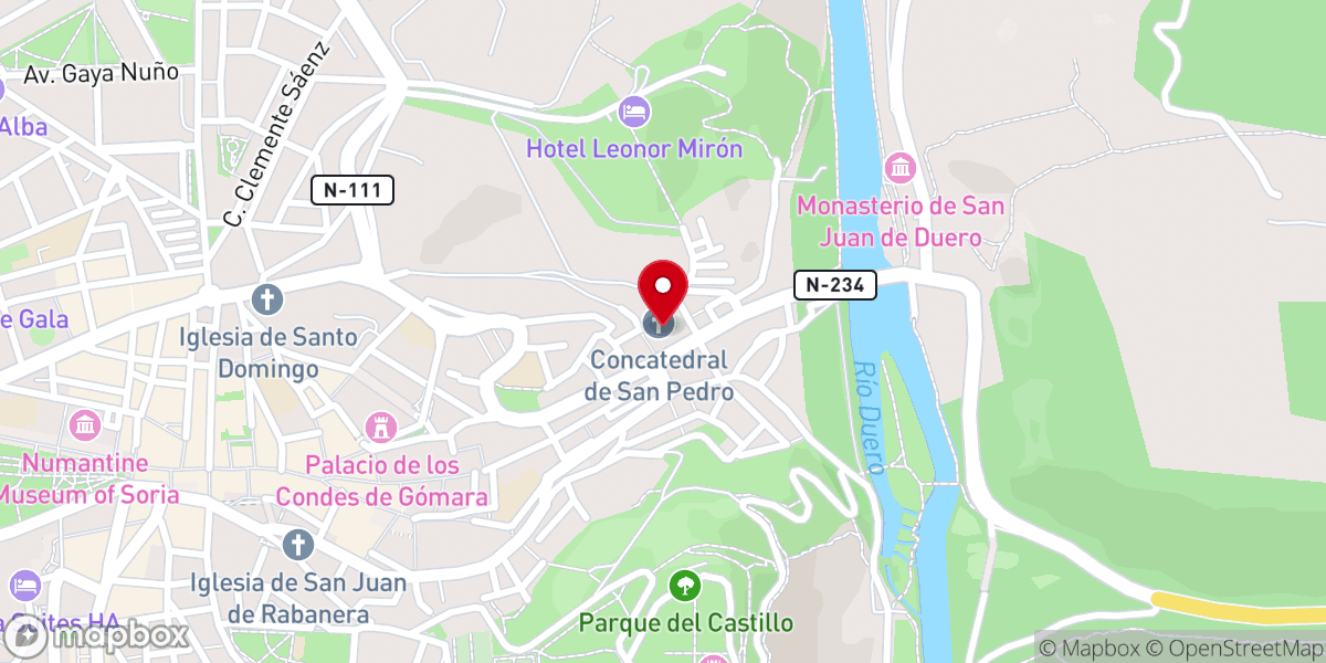 Map showing location of Concatedral de San Pedro y Claustro Románico