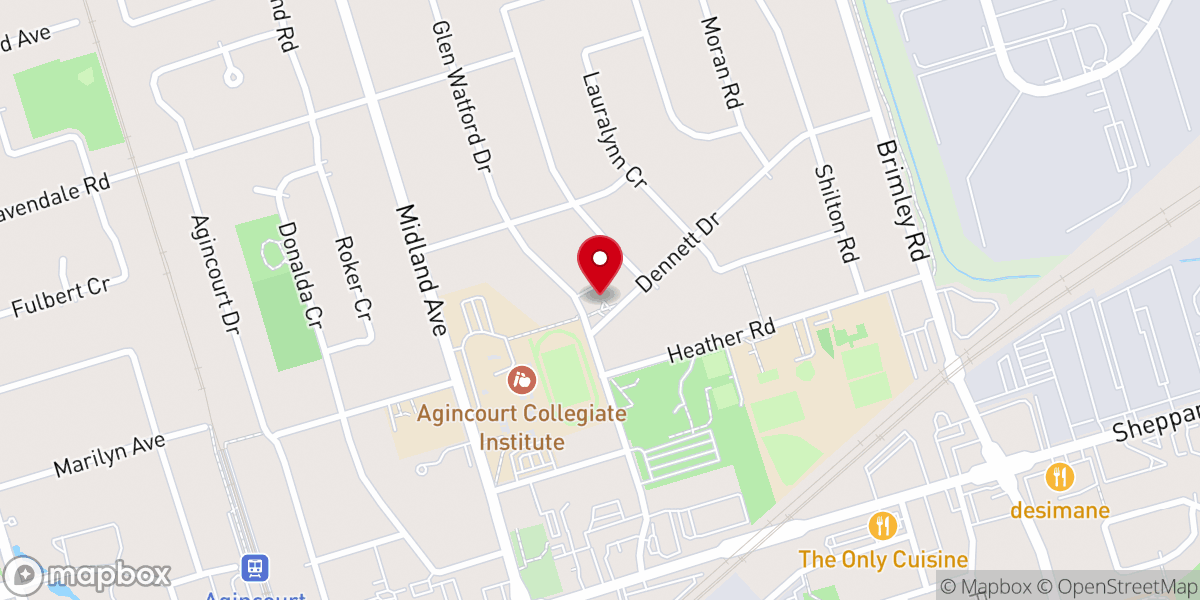Map showing location of Agincourt Baptist Church