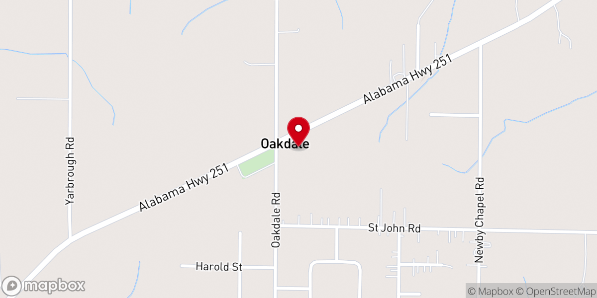 Map showing location of Oakdale Baptist Church