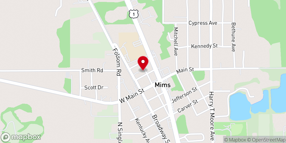 Map showing location of Mims Methodist Church