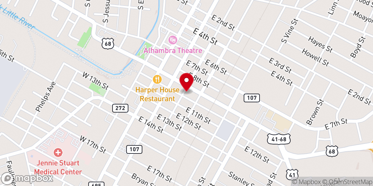 Map showing location of First Presbyterian Church