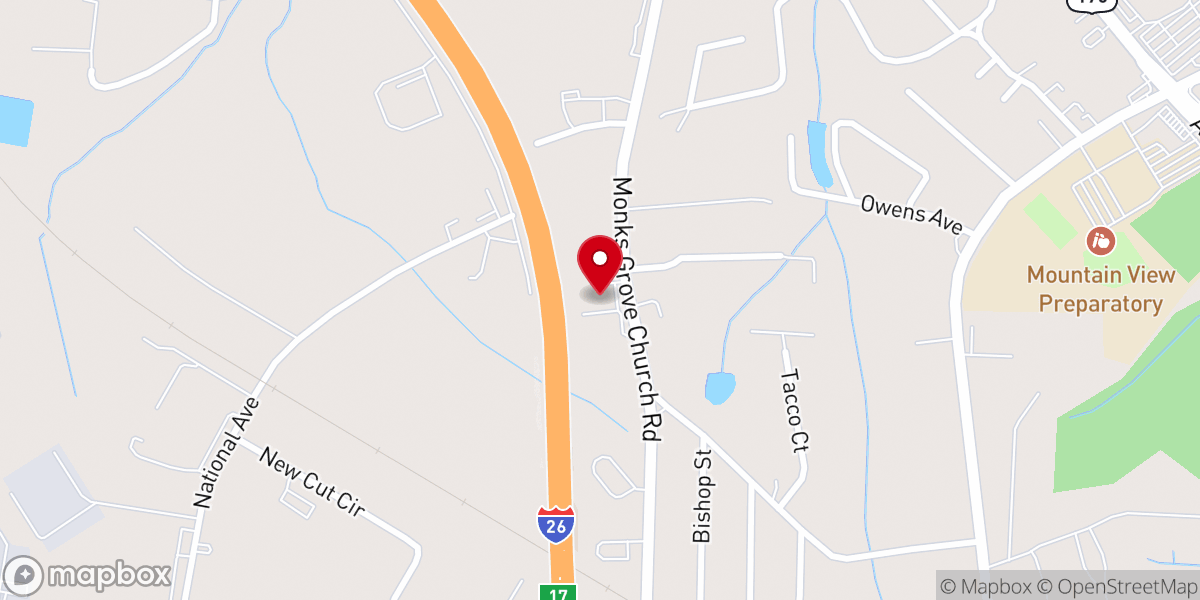 Map showing location of Monks Grove Baptist Church