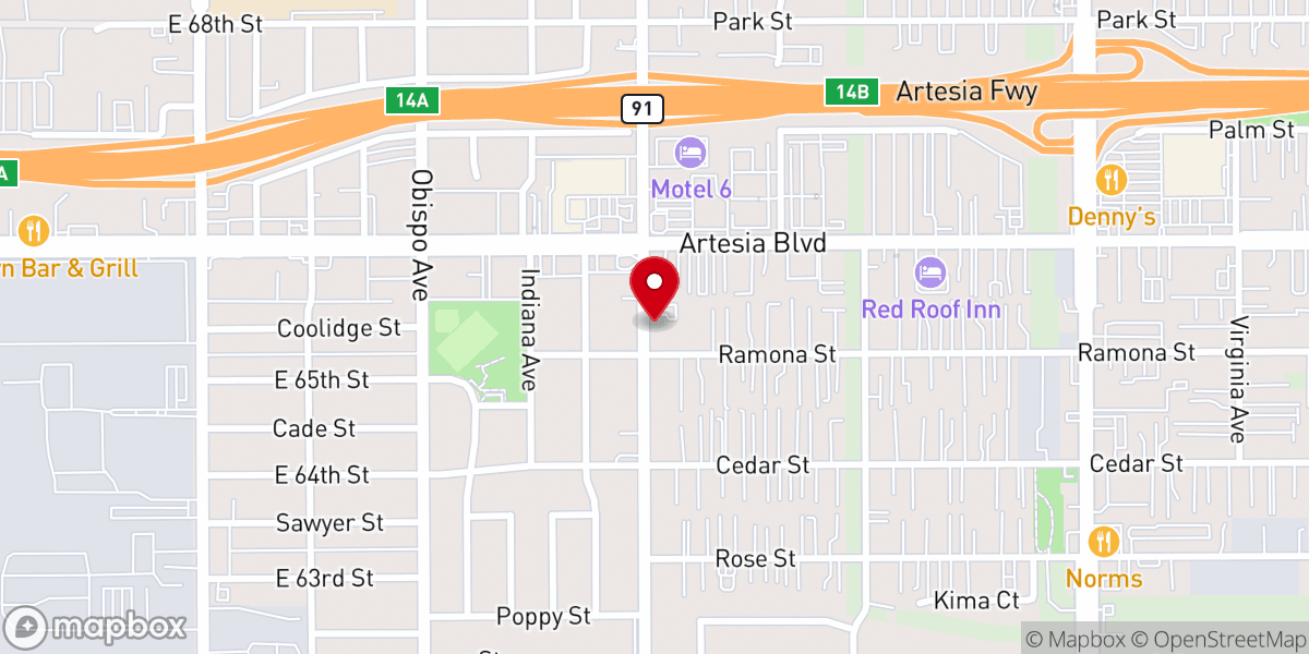 Map showing location of Bridgeway Bible Church Bellflower