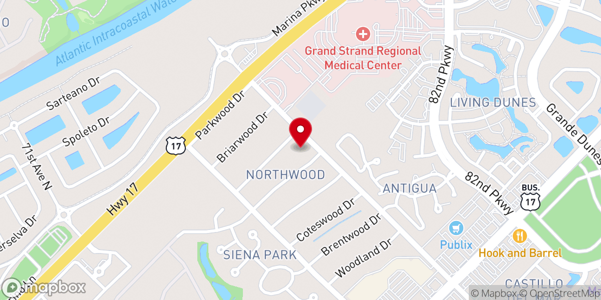Map showing location of Faith PCA Presbyterian Church Myrtle Beach