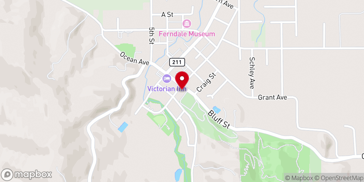 Map showing location of Ferndale Music Company & The Old Steeple
