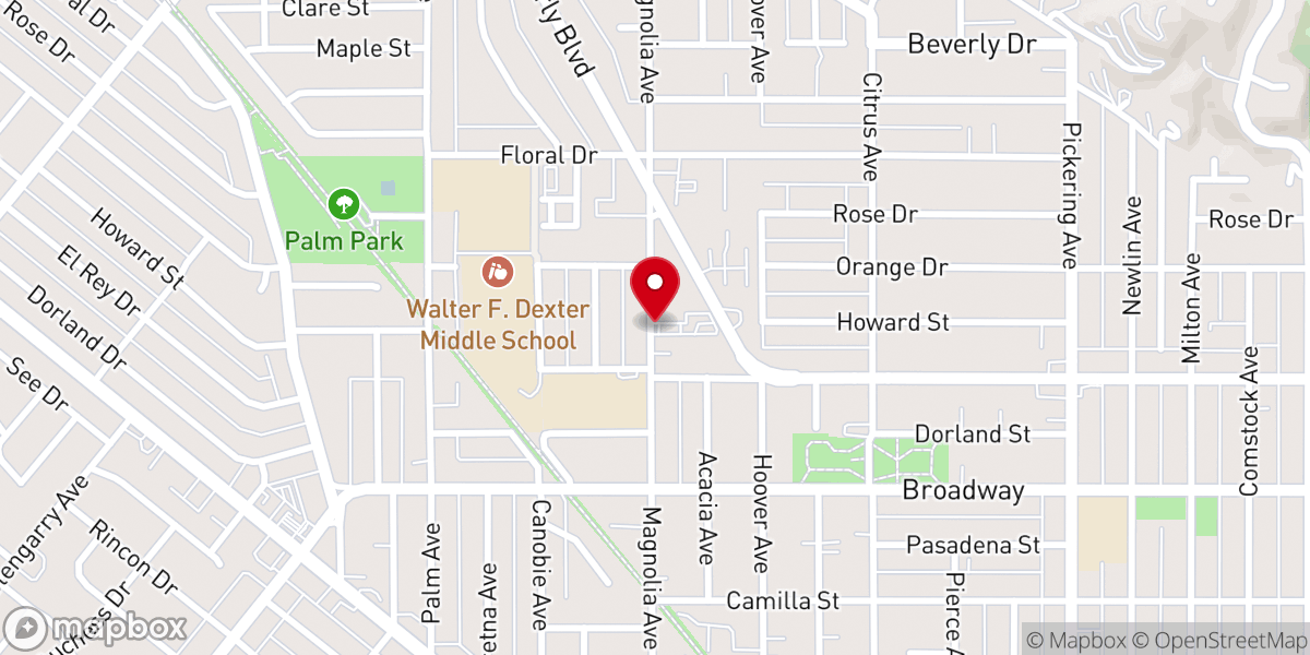 Map showing location of Iglesia Fortaleza Whittier
