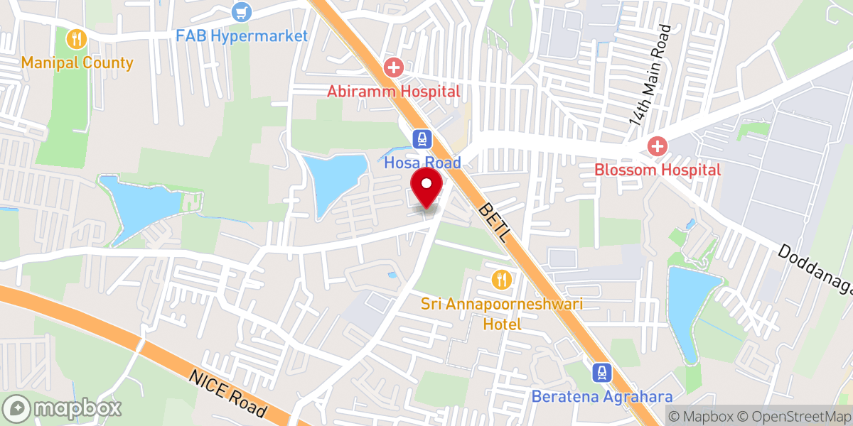 Map showing location of St. Gregorios Jacobite Syrian Orthodox Church, Hosa Road. ಸಂತ ಗ್ರೆಗೋರಿಯೋಸರ ಜಾಕೋಬೈಟ್ ಸಿರಿಯನ್ ಅರ್ಥಡಕ್ಸ್ ಚರ್ಚ್, ಹೊಸ ರೋಡ್