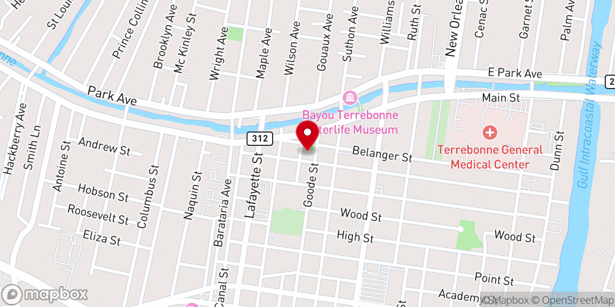 Map showing location of Terrebonne Parish Courthouse