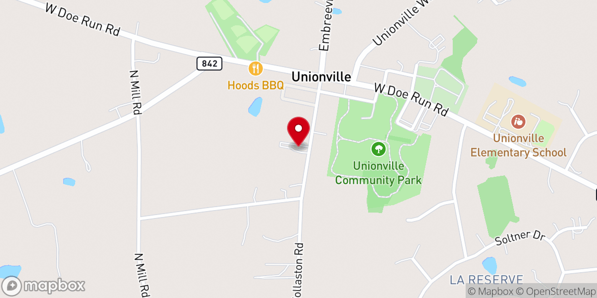 Map showing location of Unionville Presbyterian Church