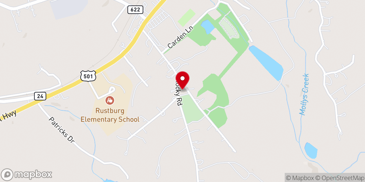 Map showing location of Rustburg Baptist Church