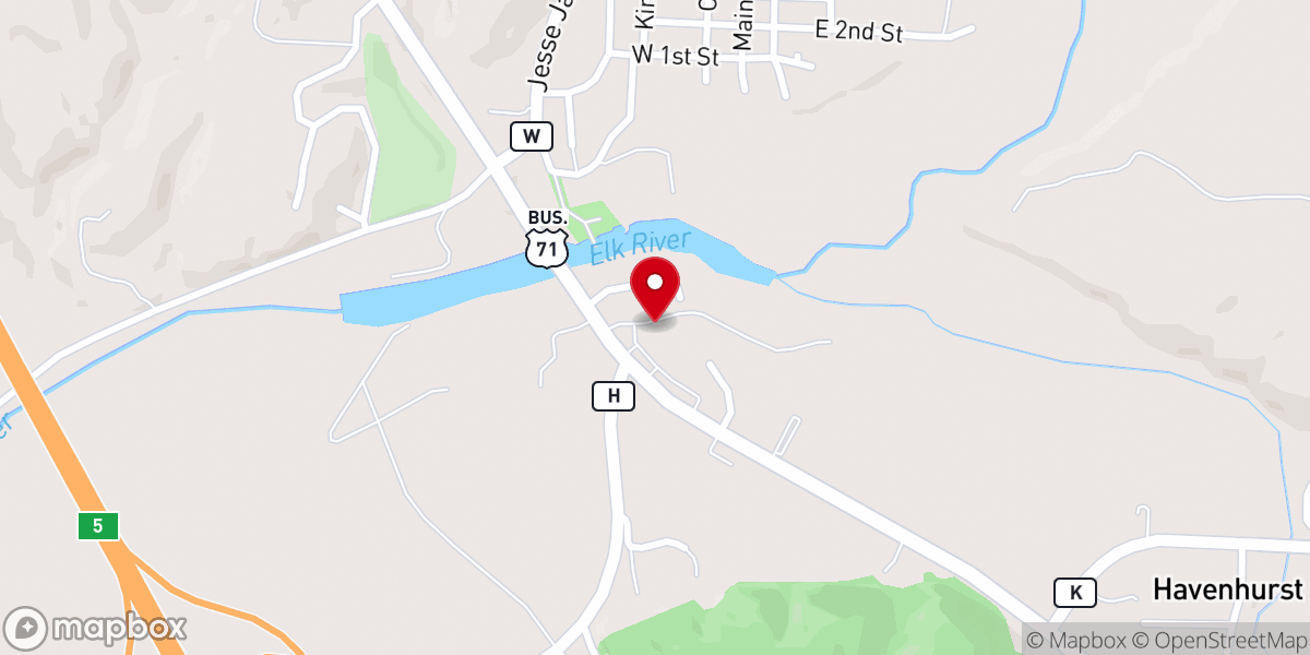 Map showing location of Big Elk Floats & Camping