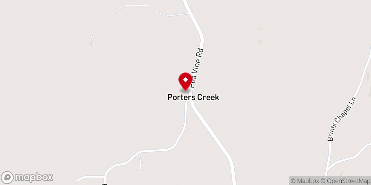 Map showing location of Porters Creek Baptist Church
