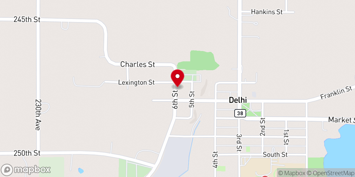 Map showing location of Delhi United Methodist Parsonage