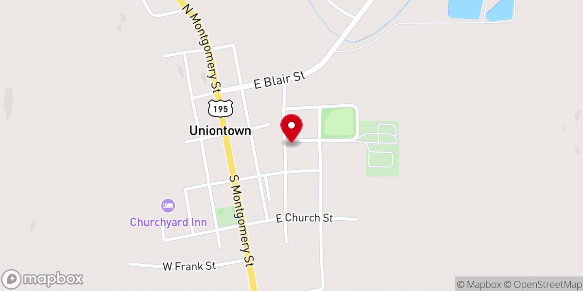 Map showing location of Uniontown Community Church