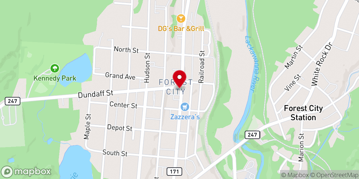 Map showing location of Forest City Area Historical Society