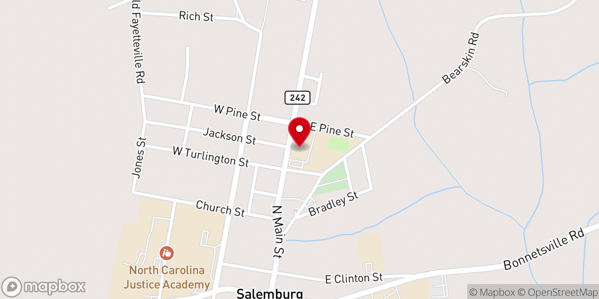 Map showing location of Tarheel Challenge Academy
