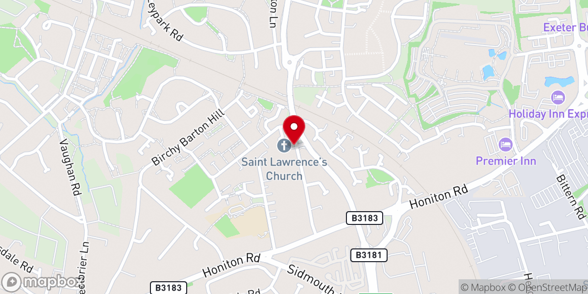 Map showing location of St Lawrence's Church and Community Hall