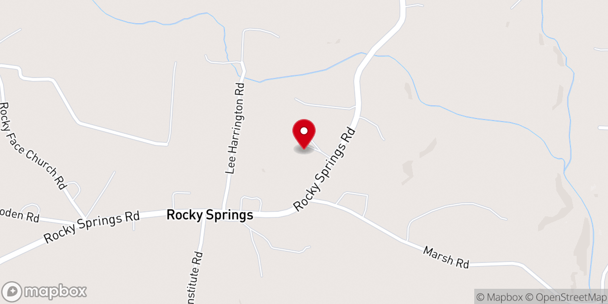 Map showing location of Rocky Spings Methodist Church