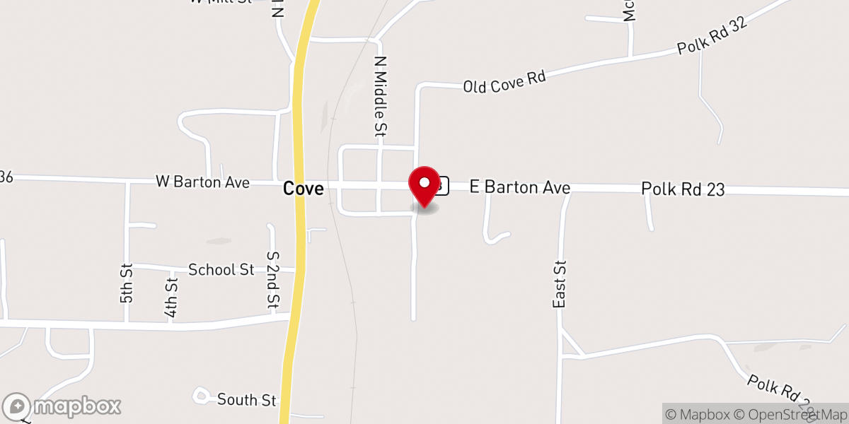 Map showing location of Cove Church of Christ