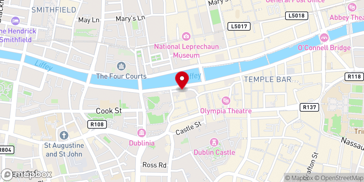 Map showing location of Smock Alley Theatre, 1662