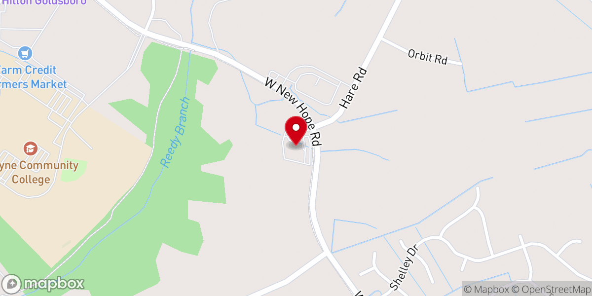 Map showing location of Goldsboro Worship Center