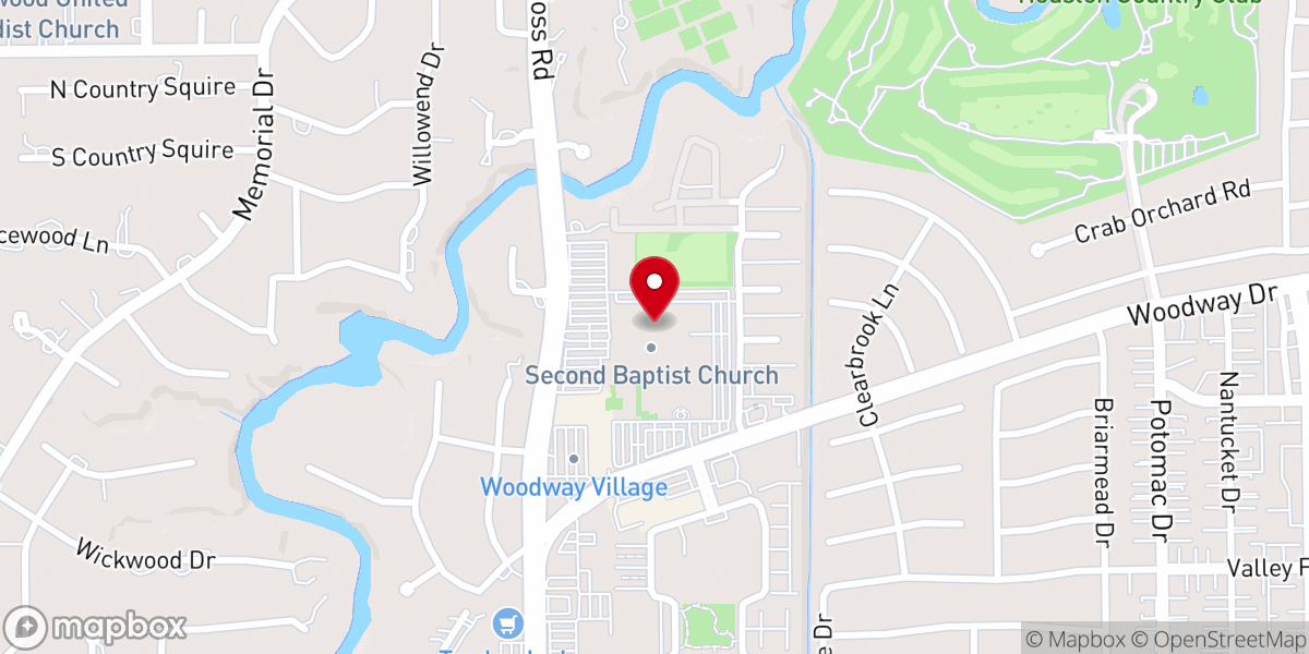 Map showing location of Second Baptist Church, Woodway Campus