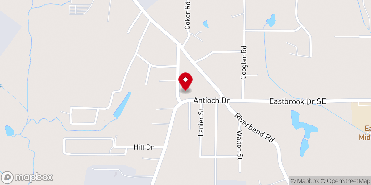 Map showing location of Antioch Baptist Church