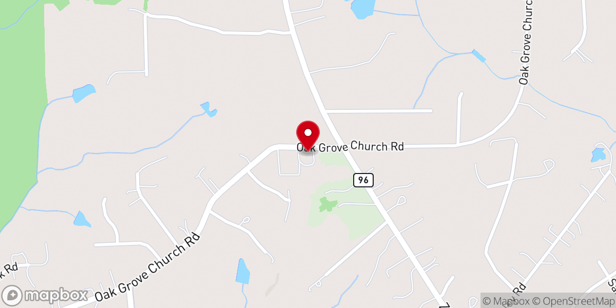Map showing location of Oak Grove Baptist Church