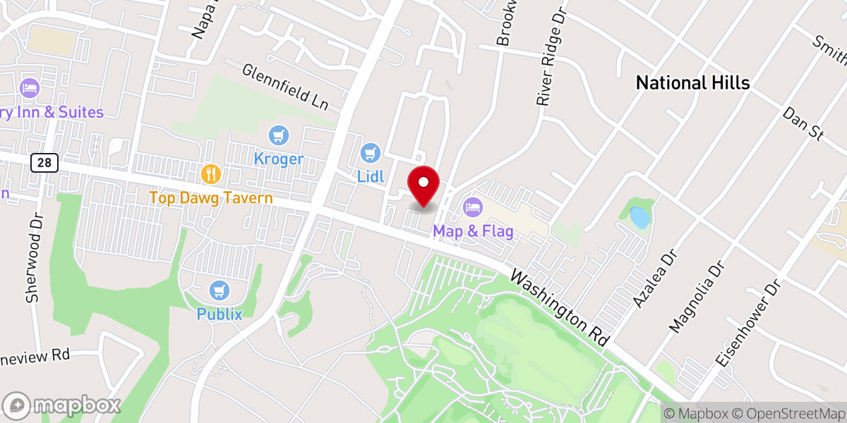 Map showing location of National Hills Baptist Church
