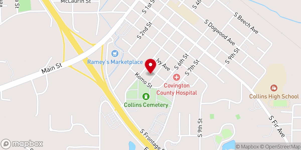 Map showing location of Collins Full Gospel Church