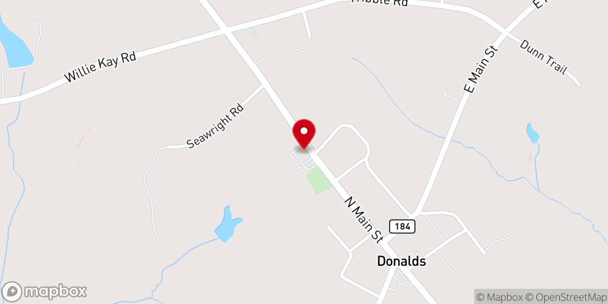 Map showing location of Donalds Baptist Church
