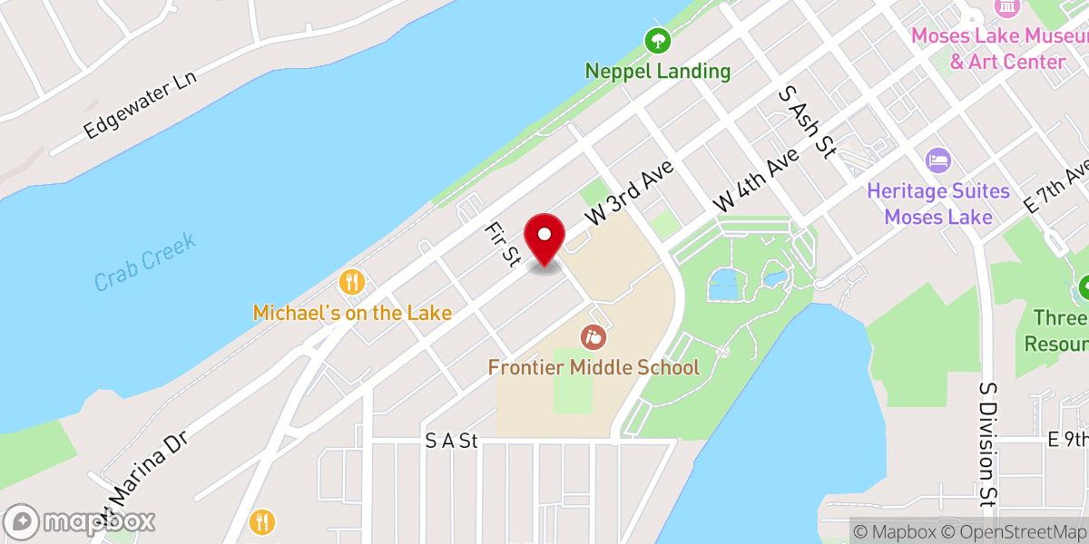 Map showing location of Moses Lake Worship Center