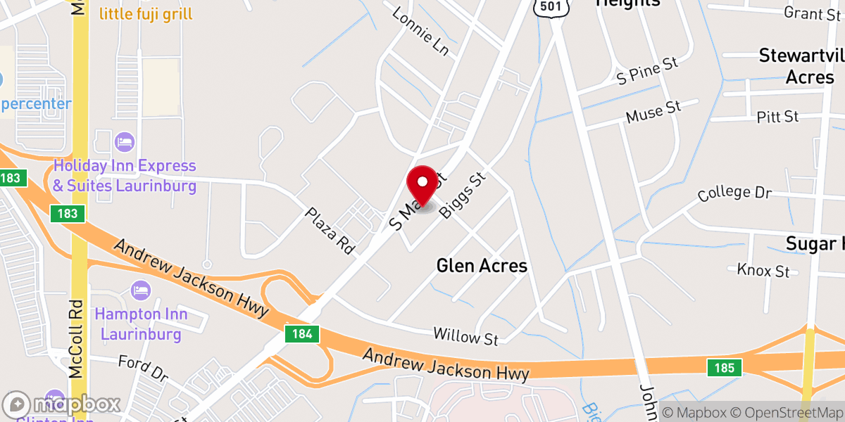 Map showing location of Laurinburg Pentecostal Holiness Church