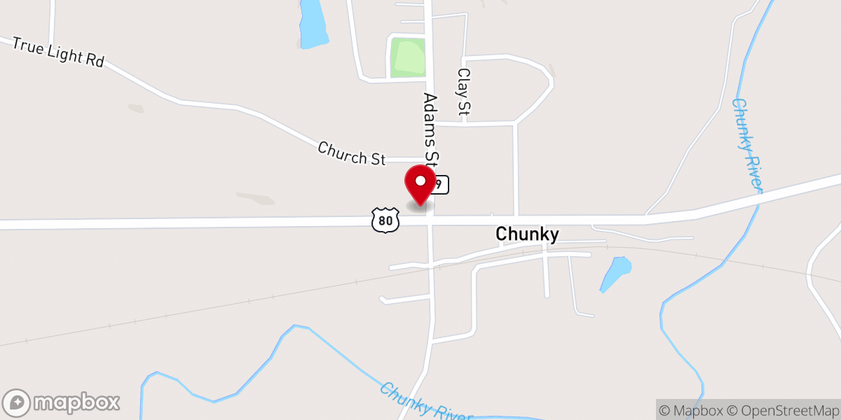 Map showing location of Chunky Baptist Church