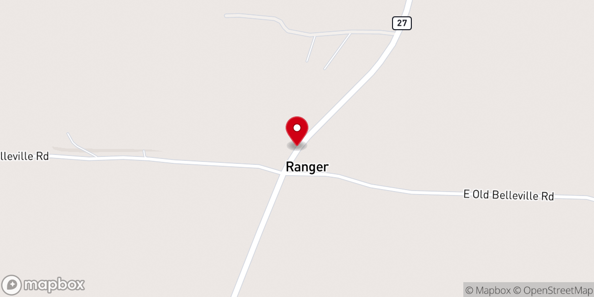 Map showing location of Ranger Free Will Baptist Church