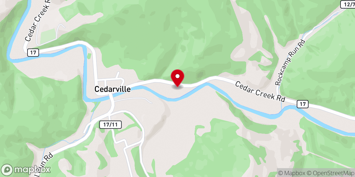 Map showing location of Cedar Creek Baptist Church