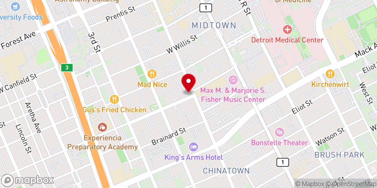 Map showing location of Cass Community United Methodist Church Detroit Michigan