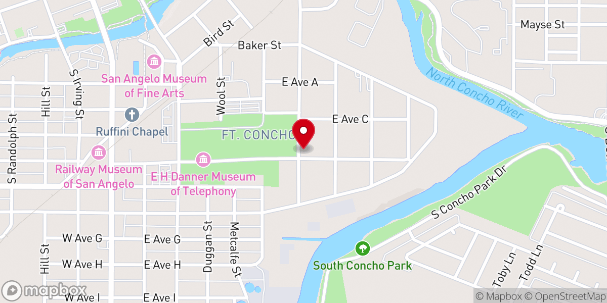 Map showing location of Fort Concho Mission Church
