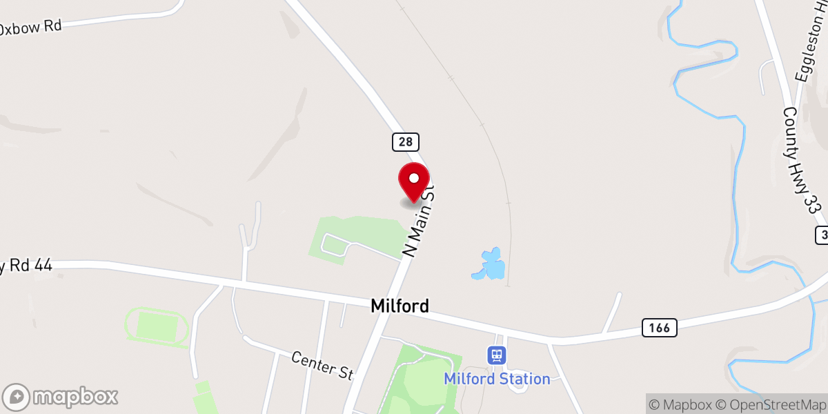 Map showing location of Milford United Methodist Church