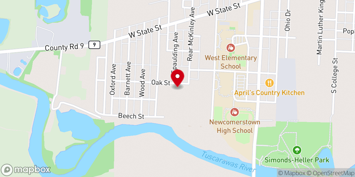 Map showing location of Newcomerstown Christ Methodist Church