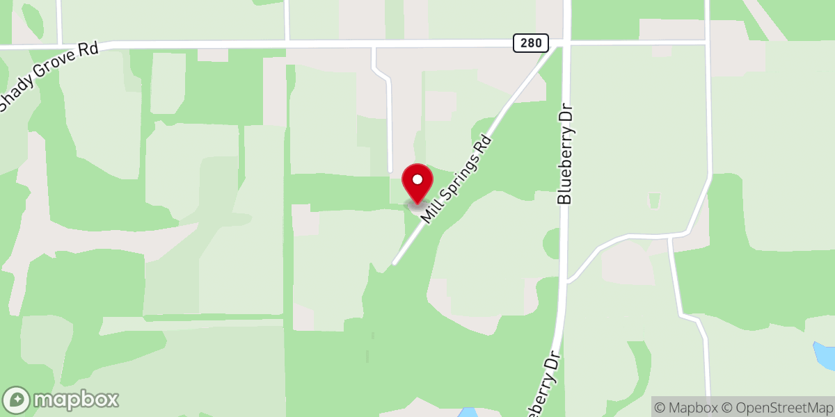 Map showing location of Mill Springs Church