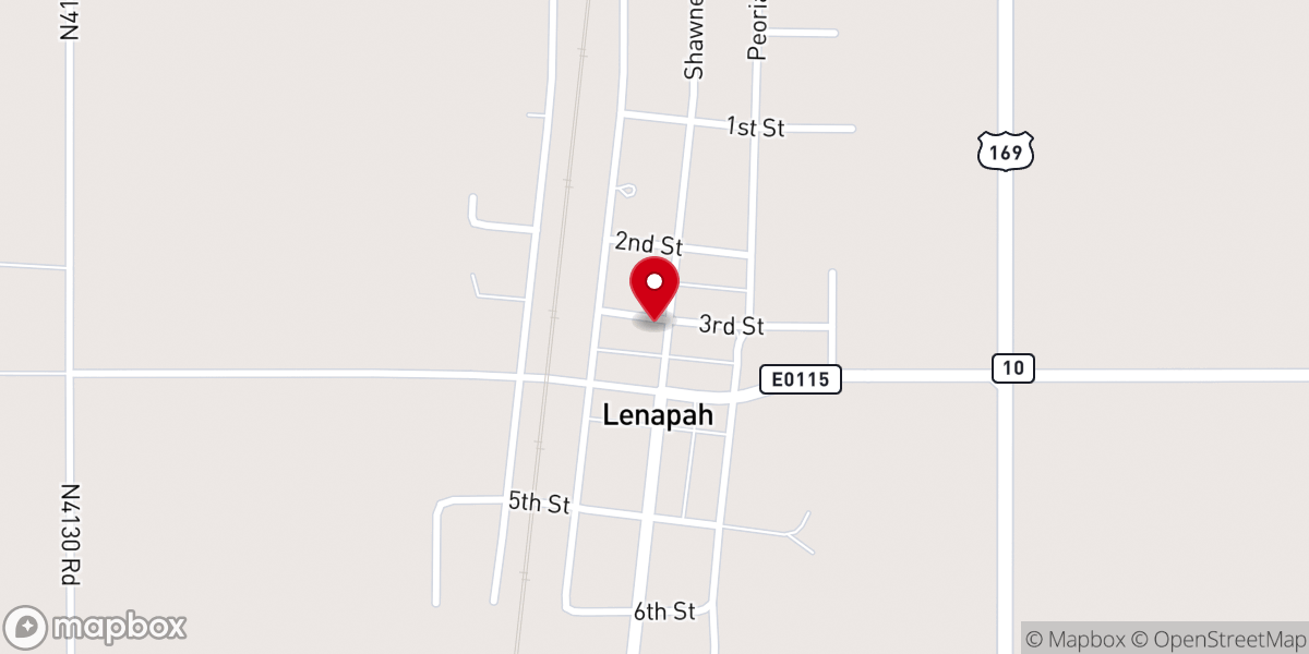 Map showing location of Lenapah Baptist Church