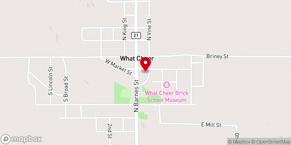 Map showing location of What Cheer United Methodist Church - Mobile Food Truck - Food Pantry