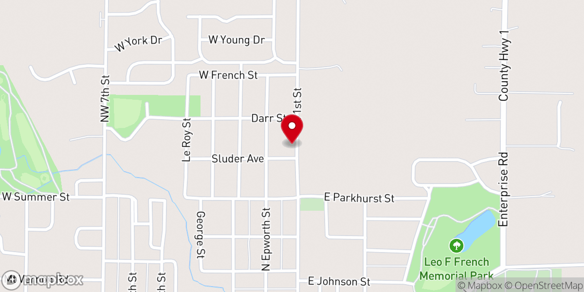 Map showing location of North Side Baptist Church